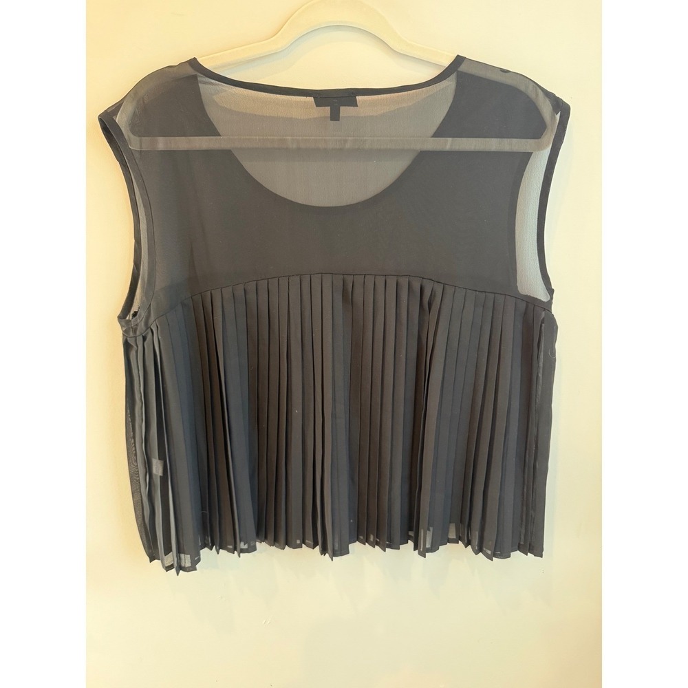 Tildon Womens Sheer Pleated Mesh Crop Top Blck L 90s Y2K Whimsigoth #FairyGrunge - Picture 2 of 5